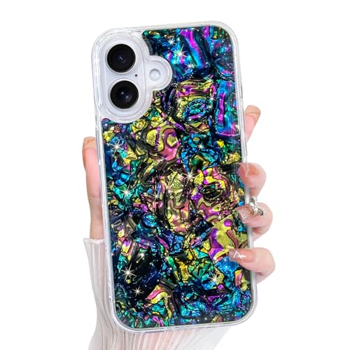 Bonoma for iPhone 16 Case Luxury Sparkle Opalescent Pearl Cover -Black | Magnetic Support for MagSafe Slim Shockproof Case,High-Duty Protection with Phone Case for Women Girls - color: Black Marble, size: iPhone 16