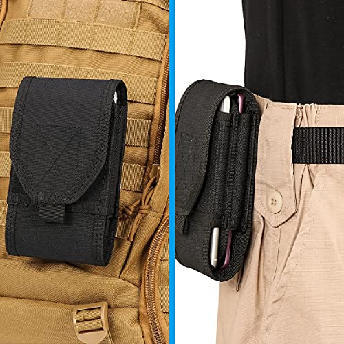 Double Capacity Phone Holster Tactical MOLLE Pouch Compact Waist Belt Bag for iPhone 13 Pro Max/XS Max, Size Large - color: Black