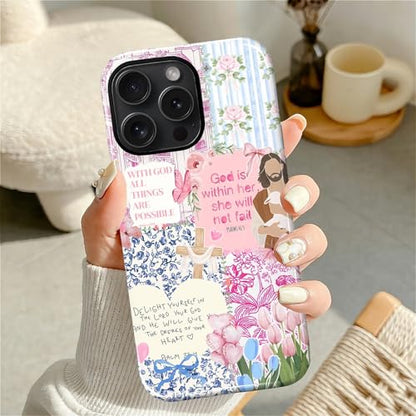 Case Designed for iPhone 14 Pro, Hybrid 2-Layer Case, Military-Grade Protection Durable Shockproof Anti-Scratch Phone Case, Pink Blue Jesus Collage - color: A Pink Blue Jesus Collage, size: Iphone 14 Pro