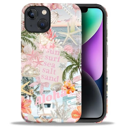 Case for iPhone 14 Plus, Cute Phone Case, Aloha Summer Collage | Hybrid 2-Layer Phone Cover，Military-Grade Protection Durable Shockproof Anti-Scratch Cases - color: Pink Aloha Summer Collage, size: Iphone 14 Plus