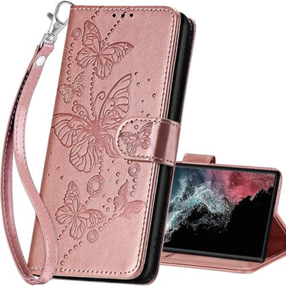 for Samsung Galaxy S23 Ultra Wallet case, Rose Gold-Butterfly | 3 Card Holders, Kickstand, Shockproof TPU Shell, PU Leather, Magnetic Closure, Protective Flip Folio Cover, Women - color: 6