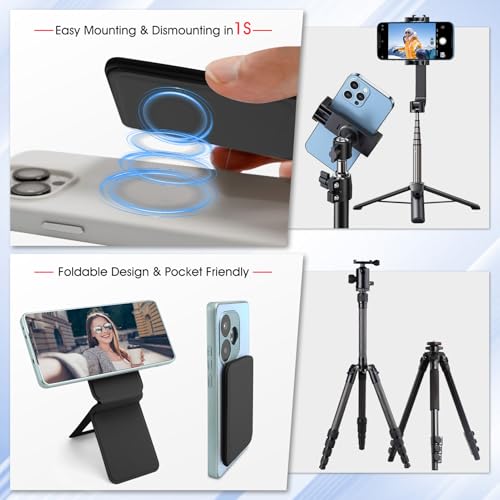 Magnetic Tripod Phone Stand, Slim Foldable Phone Holder for Iphone(Black) - color: Black