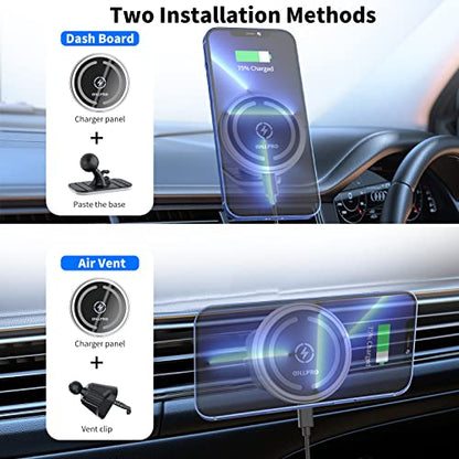 OHLPRO for MagSafe Car Mount Charger iPhone Wireless Car Charger, Sliver - color: Silver