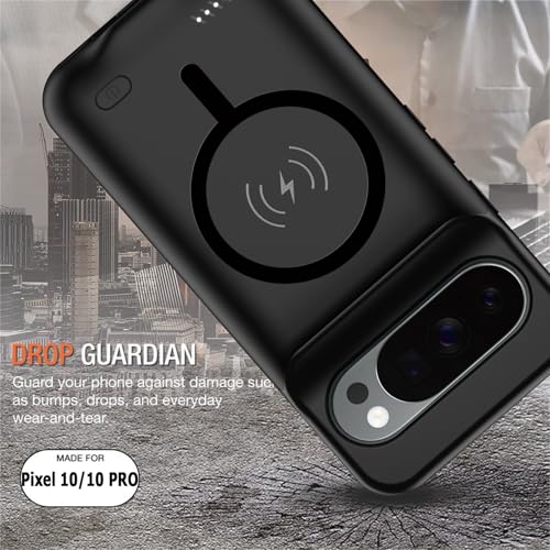 Battery Case for Google Pixel 10/10 Pro,10000mAh Rechargeable Portable Charging Case with Wireless Charging Compatible for Google Pixel 10/10 Pro (6.3 inch) Extend Battery Pack Charger Case (Black) - size: Google Pixel 10/10 Pro