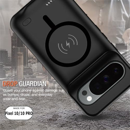 Battery Case for Google Pixel 10/10 Pro,10000mAh Rechargeable Portable Charging Case with Wireless Charging Compatible for Google Pixel 10/10 Pro (6.3 inch) Extend Battery Pack Charger Case (Black) - size: Google Pixel 10/10 Pro