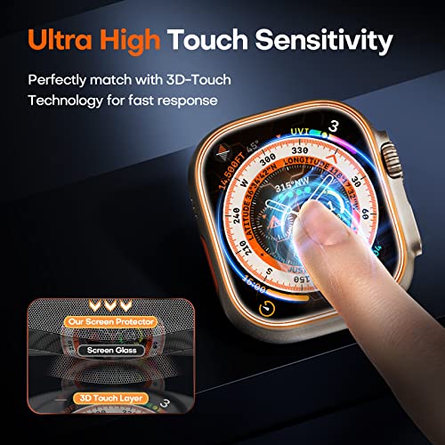 TOCOL 4 Pack Screen Protector for Apple Watch Ultra 3/2/1 49mm, [10X Military-Grade Shockproof], Tempered Glass Screen Protector for iWatch Ultra 49mm, Anti-Scratch, High Definition, Clear - size: 49mm