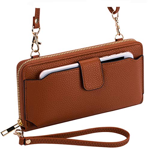 K . A Womens Wristlet Wallet Crossbody Bag Cellphone Purse Handbag RFID Card Slots 2 Strap Wrist - color: Cognac