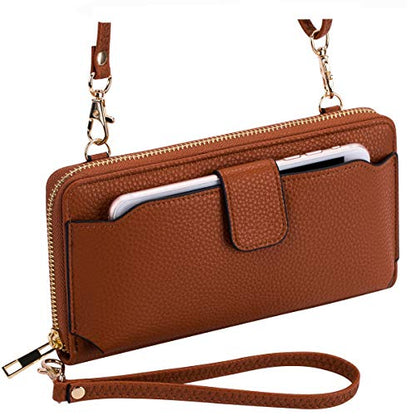 K . A Womens Wristlet Wallet Crossbody Bag Cellphone Purse Handbag RFID Card Slots 2 Strap Wrist - color: Cognac