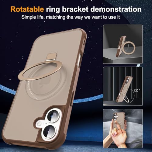 SKYLMW Compatible with iPhone 16 Case with Stand,Desert Brown | iPhone 16 Phone Case 6.1",Magnetic Ring Stand,Compatible with MagSafe,Military-Grade Protection,Great Grip Feeling - color: Desert Brown, size: Iphone 16