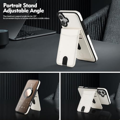Shieldtop Compatible with MagSafe iPhone 16 Wallet Case,White | 2 in 1 Detachable Magnetic,Credit Card Holder Slots,RFID Blocking,PU Leather,Kickstand,Flip Folio Phone Cover for Men & Women - color: White, size: iPhone 16 6.1"