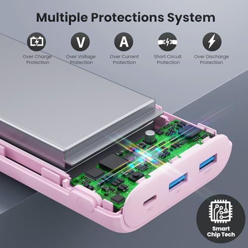 Portable Charger 40,800mAh Power Bank 25W Portable Battery Pack with 2 Built in Cables [2026 Upgraded], PD QC4.0 Fast Charging Portable Phone Charger Compatible with iPhone 17/16,Android Samsung-Pink - color: Pink