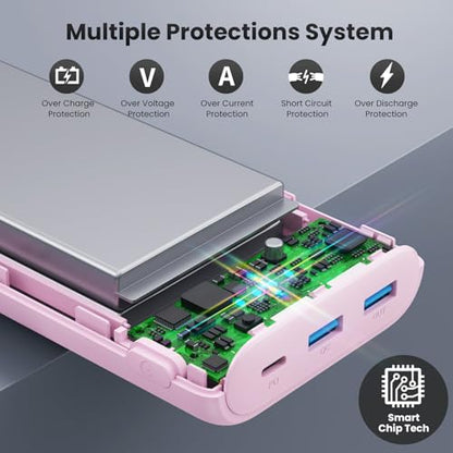 Portable Charger 40,800mAh Power Bank 25W Portable Battery Pack with 2 Built in Cables [2026 Upgraded], PD QC4.0 Fast Charging Portable Phone Charger Compatible with iPhone 17/16,Android Samsung-Pink - color: Pink