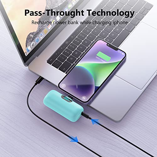 [2 Pack] Mini Portable Charger 5000mAh,Ultra-Compact 15W PD Fast Charging Power Bank,LCD Display Cute Battery Pack Backup Charger Compatible with iPhone 14/14 Pro Max/13 Pro/12/11/XR/8/7-Green+Purple - color: z-Green+Purple