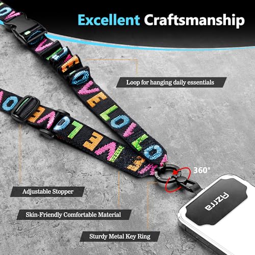 Azrra Phone Lanyard Crossbody, Phone Strap Crossbody with 2 Tether Tabs - color: Black - Love