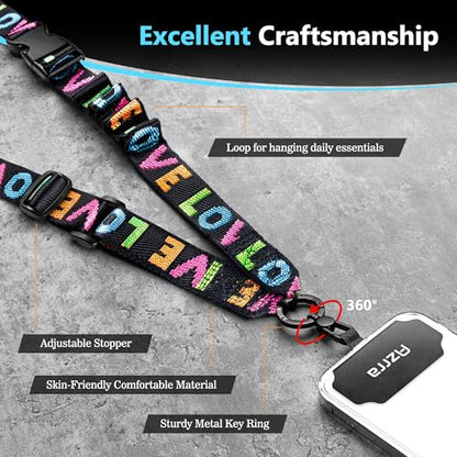 Azrra Phone Lanyard Crossbody, Phone Strap Crossbody with 2 Tether Tabs - color: Black - Love
