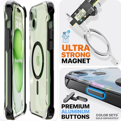 REBEL Clear Case for iPhone 15 Plus [Crystal Series Gen-4] Strong MagSafe Compatible, Anti-Scratch, Non-Yellowing, Protective Shockproof Bumpers, Metal Buttons, 6.7 in 2023 Phone Cover (Crystal Black) - color: Crystal Black, size: iPhone 15 Plus