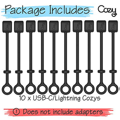 Cozy Silicone Charging Cable Keeper and Adapter Tether, Secure Black Cord Holders Compatible with Micro USB, Apple Pencil Components, Keychain, Car, Travel, 10-Pack - color: Black 10-Pack