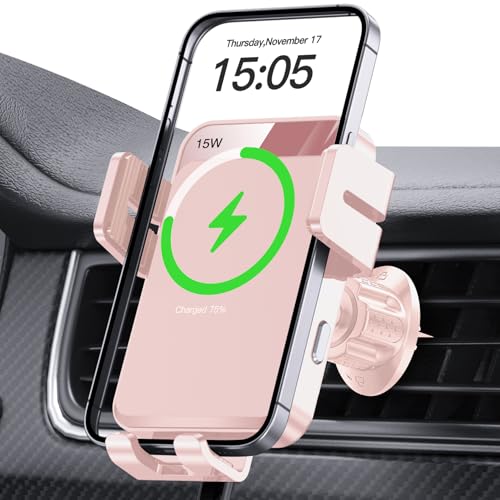 Wireless Car Charger Auto-Clamping Air Vent Car Mount 15W Fast Charging - color: Pink