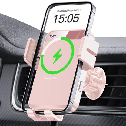 Wireless Car Charger Auto-Clamping Air Vent Car Mount 15W Fast Charging - color: Pink
