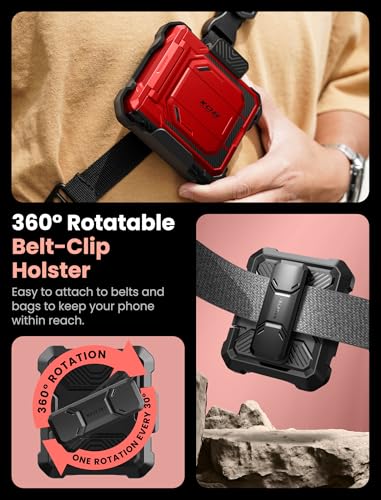 i-Blason for Samsung Galaxy Z Flip 7 Case with Stand & Belt-Clip, Red | Built-in Screen Protector, Hinge Protection, Belt-Clip, KickStand, Full-Body Protection, Military - color: Ruddy
