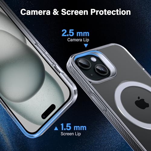 Magnetic Case for iPhone 15 - [Built-in Invisible Stand] [Compatible with MagSafe] [Military Grade Drop Protection] Anti-Yellowing Hard Back Silicone Edge Cover, 6.1", Clear - color: Clear, size: iPhone 15 6.1''
