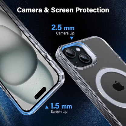 Magnetic Case for iPhone 15 - [Built-in Invisible Stand] [Compatible with MagSafe] [Military Grade Drop Protection] Anti-Yellowing Hard Back Silicone Edge Cover, 6.1", Clear - color: Clear, size: iPhone 15 6.1''