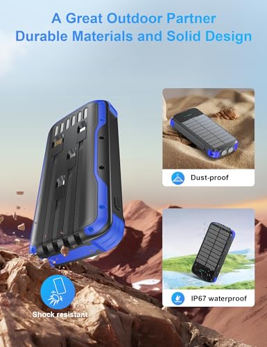 Solar Power Bank 40000mAh PD20W Fast Charging Portable Solar Charger - color: Blue