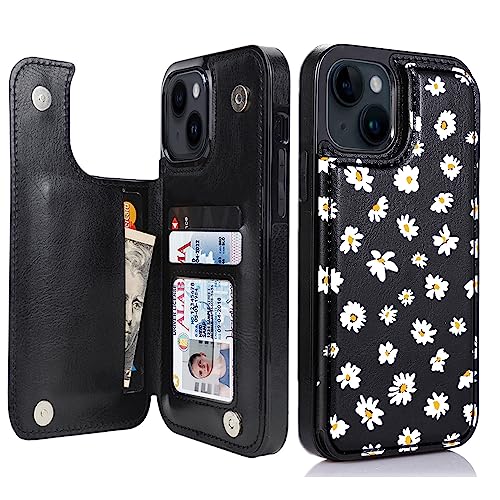 uCOLOR for iPhone 13/14 Wallet Case with Card Holder Daisy | PU Leather RFID Blocking for Women Men Magnetic Clasp Kickstand - color: Daisy