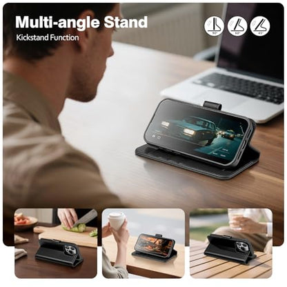 Magnetic 2 in 1 Detachable Compatible with Magsafe iPhone 12 Pro Max Genuine Wallet Case with Card Holder,Women Men Leather Flip RFID Blocking Credit Card Slots Stand Phone Cover,Black - color: Black, size: iPhone 12 Pro Max - 6.7"