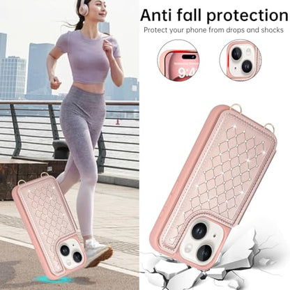 for iPhone 11 Wallet Case with Card Holder Slots and Strap, RFID Blocking Magnetic Flip Folio Cover, Crossbody Purse Protection Case with Kickstand,Rose Gold Diamond - color: Rose Gold Diamond, size: iPhone 11(6.1")