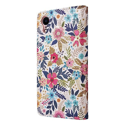 UEEBAI Wallet Case for iPhone XR, PU Leather Phone Case Kickstand RFID Blocking Flip Case with Card Slots Wrist Strap Relief Engraved Pattern Magnetic Closure Folio Case - Multi-Flower - color: Multi-Flower