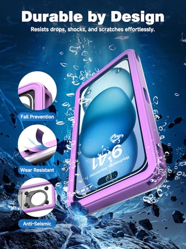 APRUT Waterproof Phone Pouch Case 7.5", 2025 Upgraded IPX8 Waterproof Phone Case for Snorkeling, Universal Fit for iPhone 16 Pro Max 15 14 13, Galaxy S25, Beach Vacation Essentials (Purple) - color: Purple