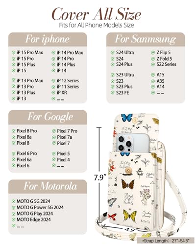Leather Cell Phone Purse Crossbody Bag for Women | Adjustable Shoulder Strap, Card Slots, Secure Wallet Interior, Cute Pattern Styles, Small Carry for Travel and Daily Use - color: Butterfly