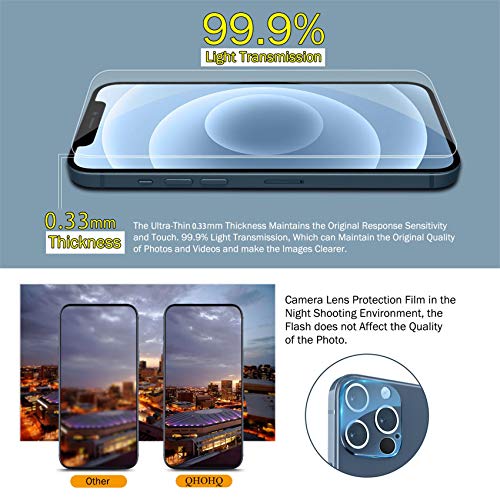 QHOHQ 3 Pack Screen Protector for iPhone 12 Pro Max 6.7" with 2 Pack Tempered Glass Camera Lens Protector, Ultra HD, 9H Hardness, Scratch Resistant, Easy Install - Case Friendly - size: iPhone 12 Pro Max 6.7 Inch