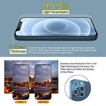 QHOHQ 3 Pack Screen Protector for iPhone 12 Pro Max 6.7" with 2 Pack Tempered Glass Camera Lens Protector, Ultra HD, 9H Hardness, Scratch Resistant, Easy Install - Case Friendly - size: iPhone 12 Pro Max 6.7 Inch