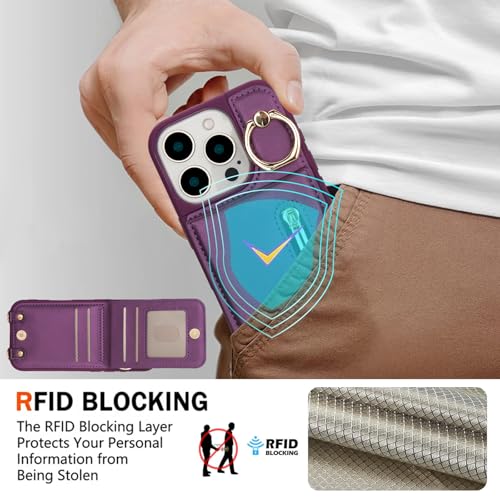 Crossbody Wallet Case for iPhone 12 Pro Max, with Card Slots Zipper Pocket Case, Flip Folio Purse RFID Blocking with Ring Kickstand Detachable Strap-Lavender - color: Lavender, size: iPhone 12 Pro Max(6.7")