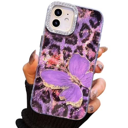 I-MGAE-IN-AR Compact Case for iPhone 11 Butterfly Design,3D Diamond Camera Lens Protection Frame,Cute Soft Slim TPU Shockproof Protective Phone Cases Cover for Women Leopard Print Lilac - color: Lilac, size: iPhone 11