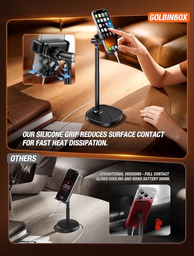 GolbinBox Phone Stand for Desk, One-Click Holder with Weighted Base