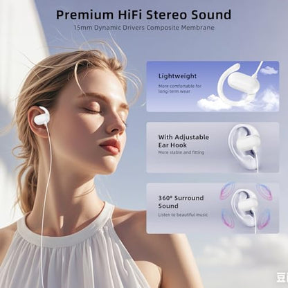 APETOO USB C Open-Ear Headphones with Earhook Mic & Volume Control White - color: White