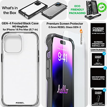 REBEL Clear Case for iPhone 14 Pro Max [Frosted Series Gen-4] Translucent Matte Texture, Non-Yellowing, Protective Shockproof Bumpers, Metal Buttons, 6.7 Inch Phone 2023 (Black, No MagSafe) - color: Frosted Black, No MagSafe, size: iPhone 14 Pro Max