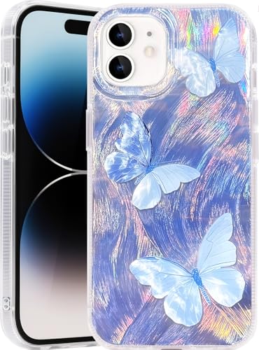 Compatible with iPhone 11 Case,with [Shockproof Protective][Camera Protection] Cute Butterfly Aesthetic Phone Cover Anti-Yellowing Soft Slim Cover for Women Girl-Blue - color: Blue Butterfly, size: iPhone 11