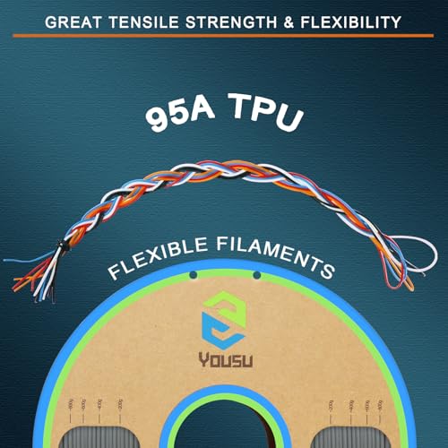 YOUSU TPU Filament 1.75mm, 95A TPU 3D Printer Filament, Soft Elastic & Durable, Easy Print No Stringing, High Strength for Phone Case, Wearables & Functional Parts, Gray,1kg（2.2lbs）. - color: E4-tpu Grey, size: E- TPU