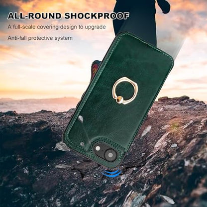 ONETOP for iPhone 17e/16e Wallet Case with Credit Card Holder,Green | 360° Rotation Ring Kickstand,Finger Grip,Double Magnetic Clasp,RFID Blocking PU Leather Shockproof Cover for Women Men - color: Green