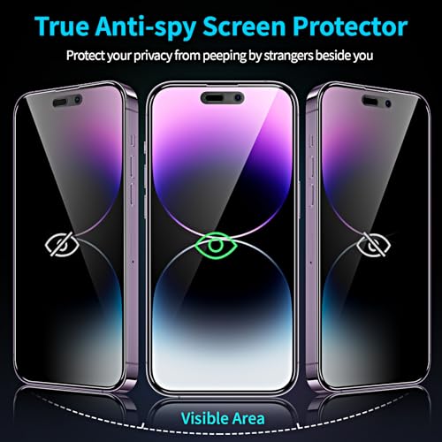 2 Pieces Privacy Screen Protector for iPhone 14 Pro 6.1 Inches, Anti Spy Tempered Glass with Installation Tools, 9H Hardness, Compatible with Cover - size: iPhone 14 Pro