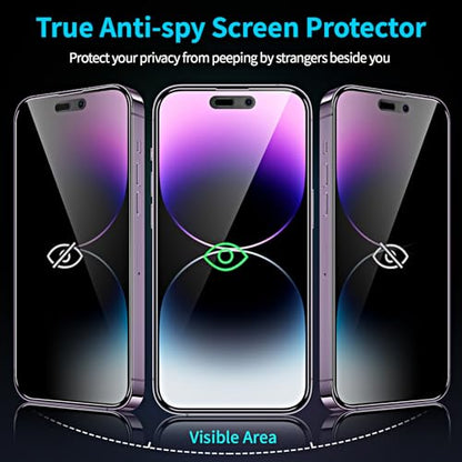 2 Pieces Privacy Screen Protector for iPhone 14 Pro 6.1 Inches, Anti Spy Tempered Glass with Installation Tools, 9H Hardness, Compatible with Cover - size: iPhone 14 Pro