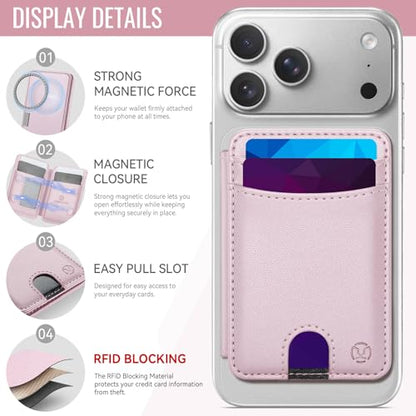 HXY for Magsafe Wallet Magnetic Card Holder RFID Blocking with Stand, 6 Card Holder for Phone Case, Slim Leather Magnetic Wallet for iPhone 17/16/15/14/13/12 Pro/Max/Plus (Pink) - color: Pink