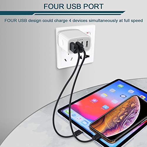 USB Charger Cube, Wall Charger Plug, AILKIN 4.8A 4-Muti Port USB Adapter - color: White