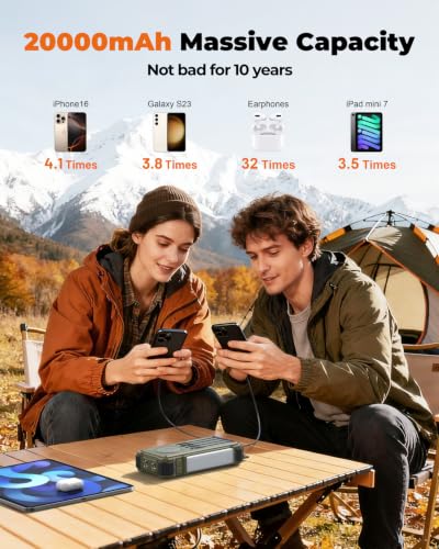 BLAVOR Solar Power Bank with Hand Crank and Built-in 4 Cables 20000mAh - color: Green