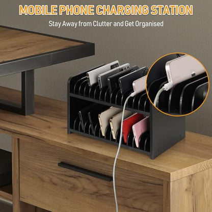 30-Grid Wooden Cell Phone Holder stand with 1-30 Number Stickers, Black - color: Black