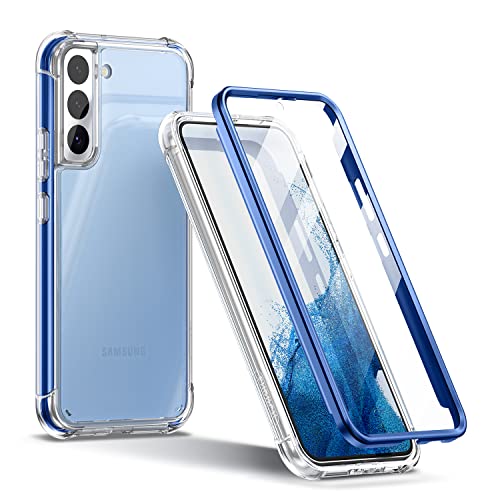 SURITCH for Samsung Galaxy S22+ Plus Clear Case 6.6" (Only), [Built-in Screen Protector] Full Body Protective Hard Shell+Soft TPU Phone Case for Samsung S22 Plus -(Blue Edge) - color: Blue Edge
